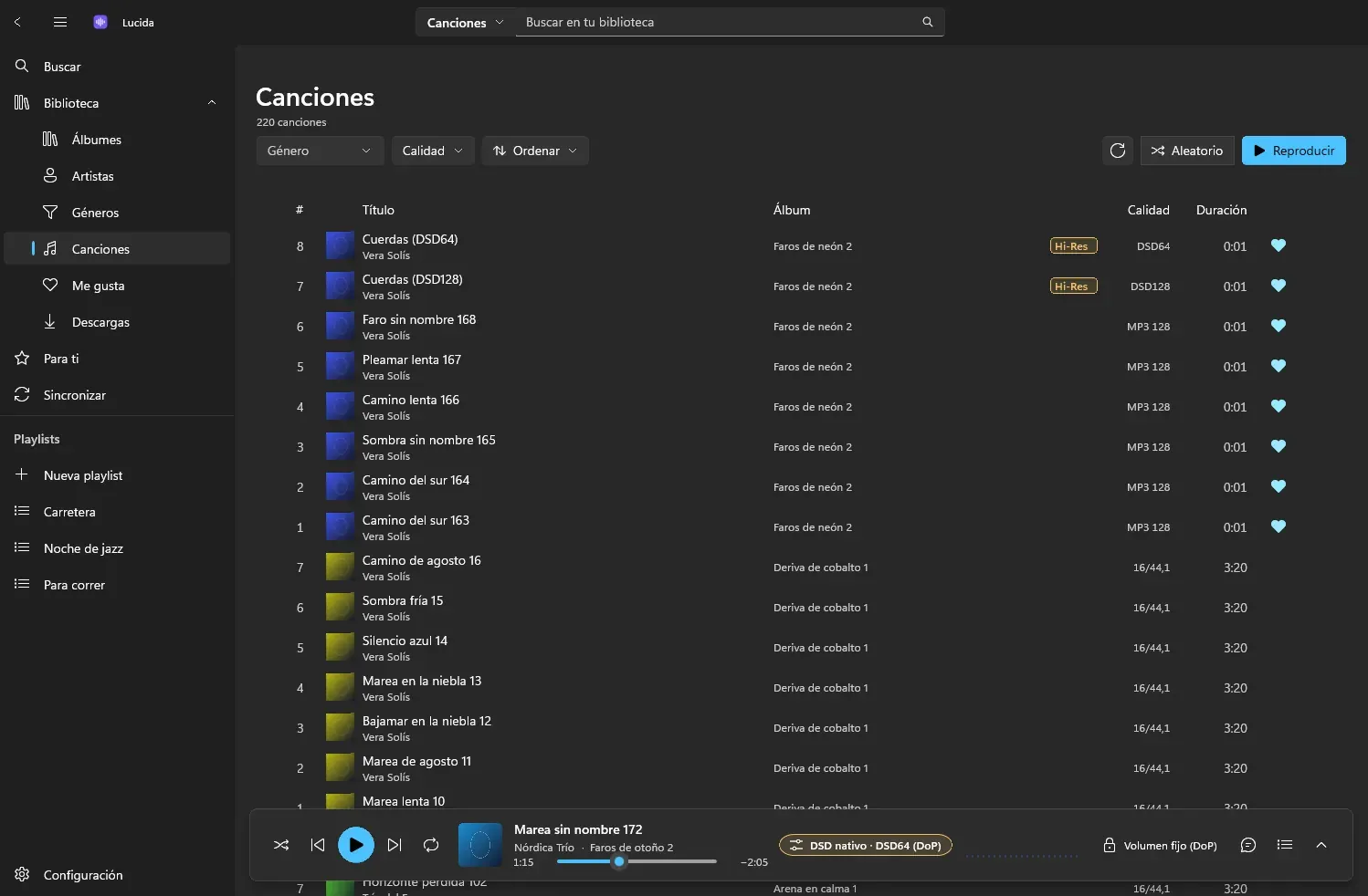 Sello DSD nativo en la barra de reproducción de Windows 11